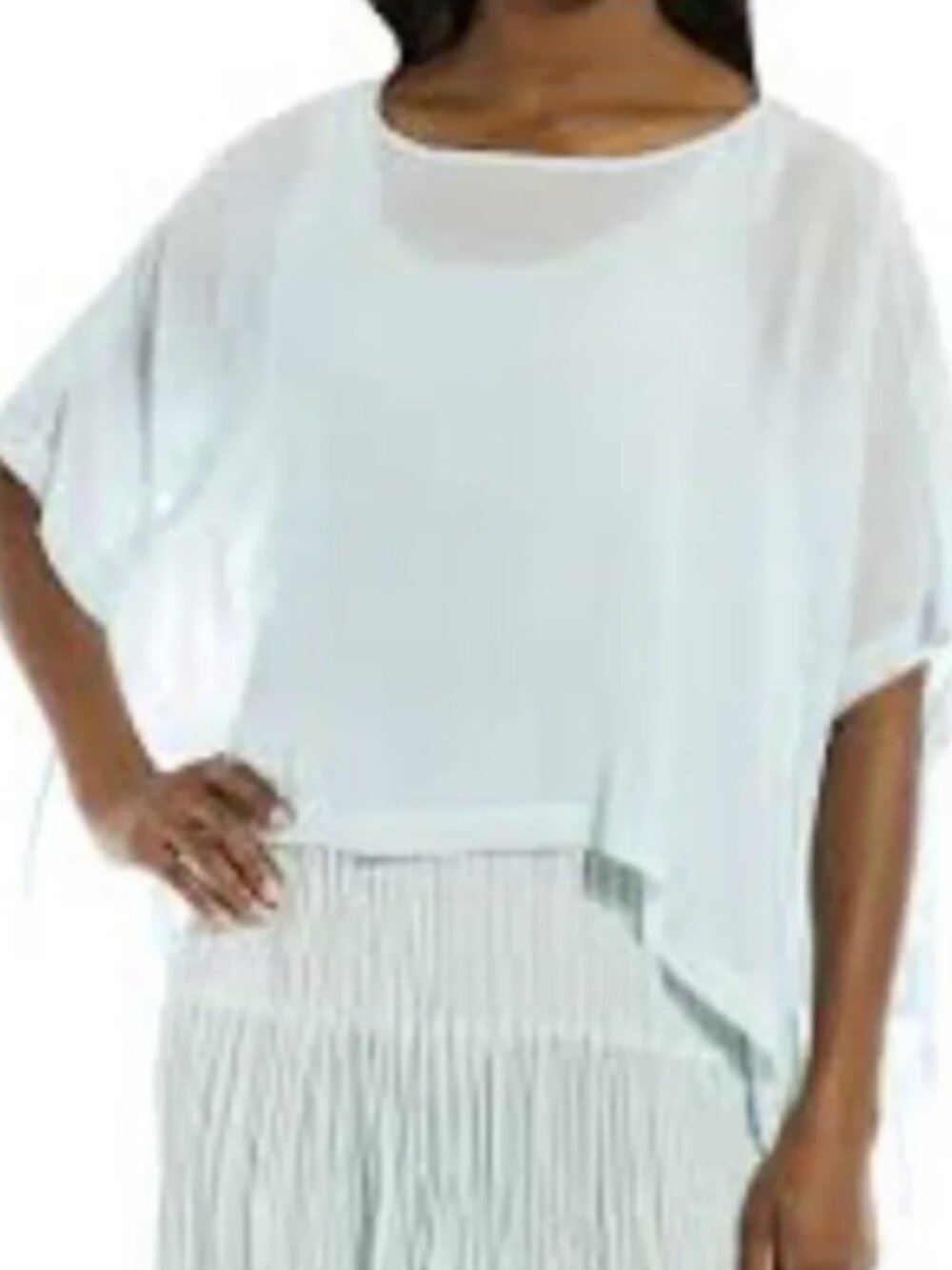Eileen Fisher Sheer Silk Georgette Poncho Top Blouse Clearwater Size L/XL NWT